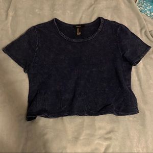 Dark blue acid wash womens short sleeve crop top